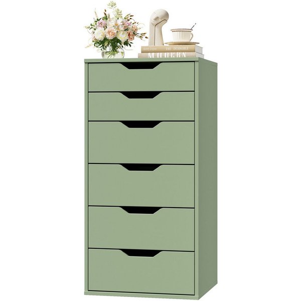 Homfa Kommode Schubladenschrank, Schubladenkommode, Aktenschrank, mit 6 Schubladen, 45x40x90,5 cm, Grün