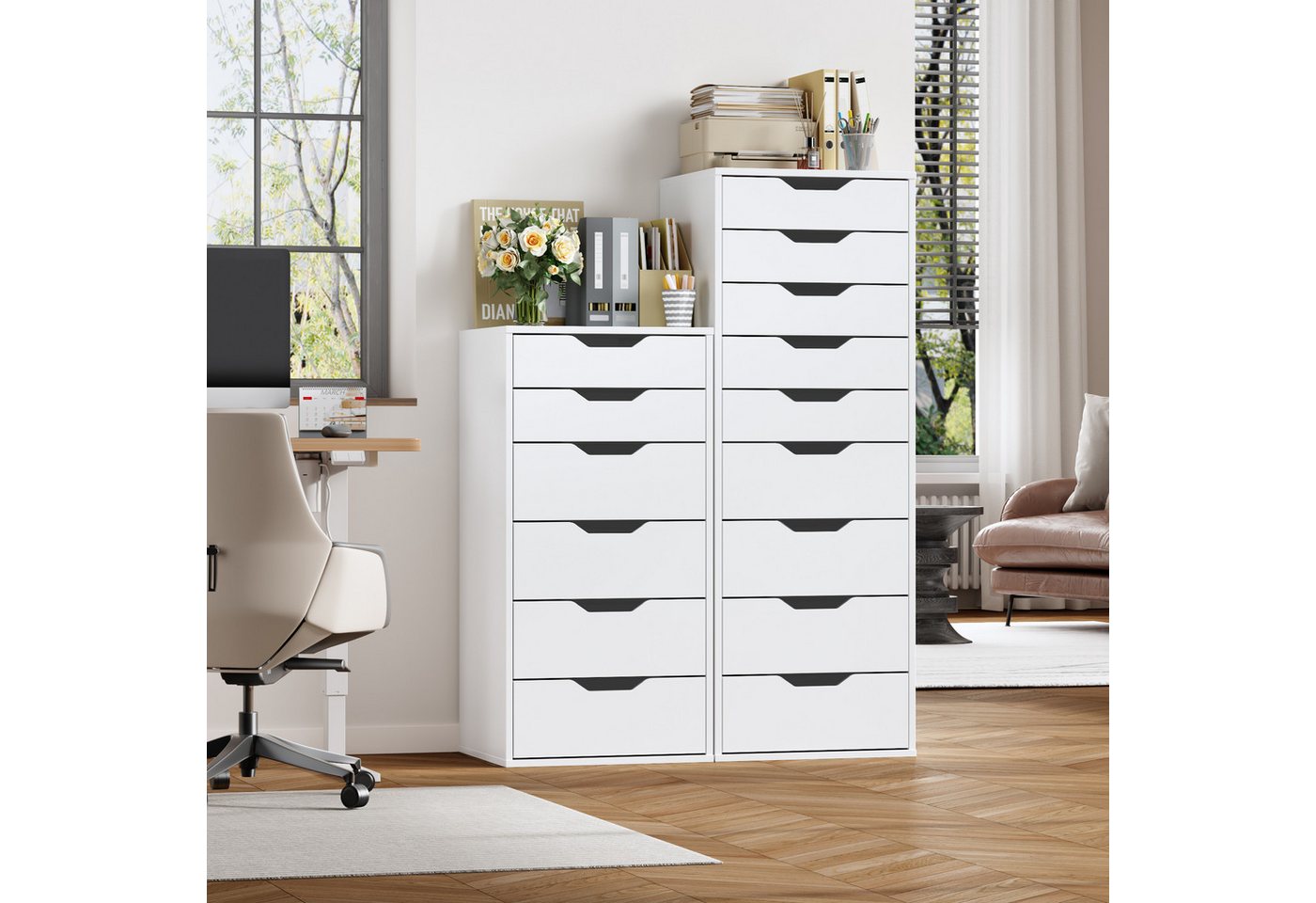Homfa Kommode Schubladenschrank, Schubladenkommode, Aktenschrank, mit 6 Schubladen, 45x40x90,5 cm, Weiß – Bild 2 von 5