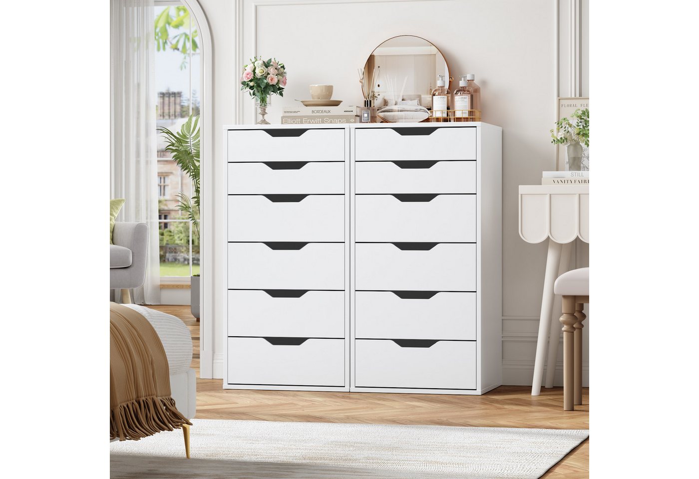 Homfa Kommode Schubladenschrank, Schubladenkommode, Aktenschrank, mit 6 Schubladen, 45x40x90,5 cm, Weiß – Bild 3 von 5