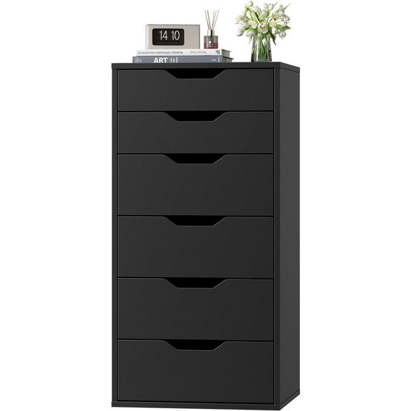 Homfa Kommode Schubladenschrank, Schubladenkommode, Aktenschrank, mit 6 Schubladen, 45x40x90,5 cm, Schwarz