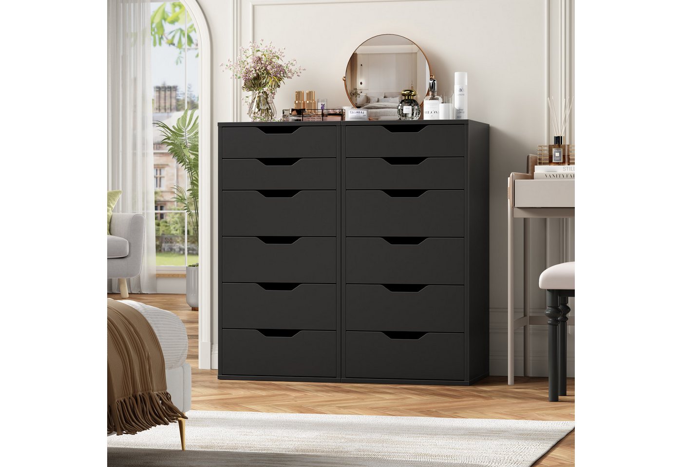 Homfa Kommode Schubladenschrank, Schubladenkommode, Aktenschrank, mit 6 Schubladen, 45x40x90,5 cm, Schwarz – Bild 3 von 5
