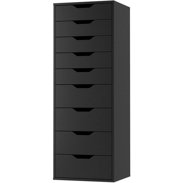 Homfa Kommode Schubladenschrank, Hochkommode, mit 9 Schubladen, schmal, schwarz, 45x40x124 cm