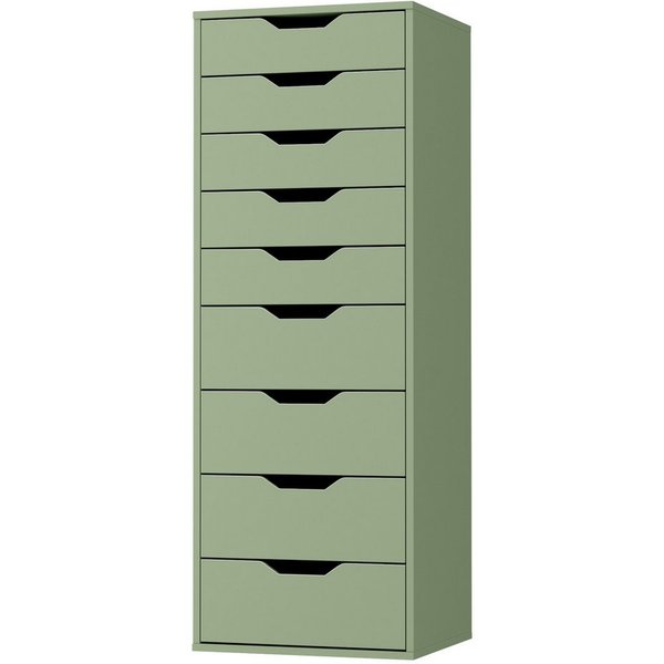 Homfa Kommode Schubladenschrank, Hochkommode, mit 9 Schubladen, schmal, grün, 45x40x124cm