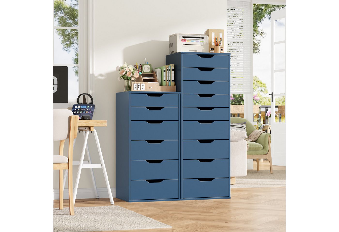 Homfa Kommode Schubladenschrank, Schubladenkommode, Aktenschrank, mit 6 Schubladen, 45x40x90,5 cm, Blau – Bild 2 von 5