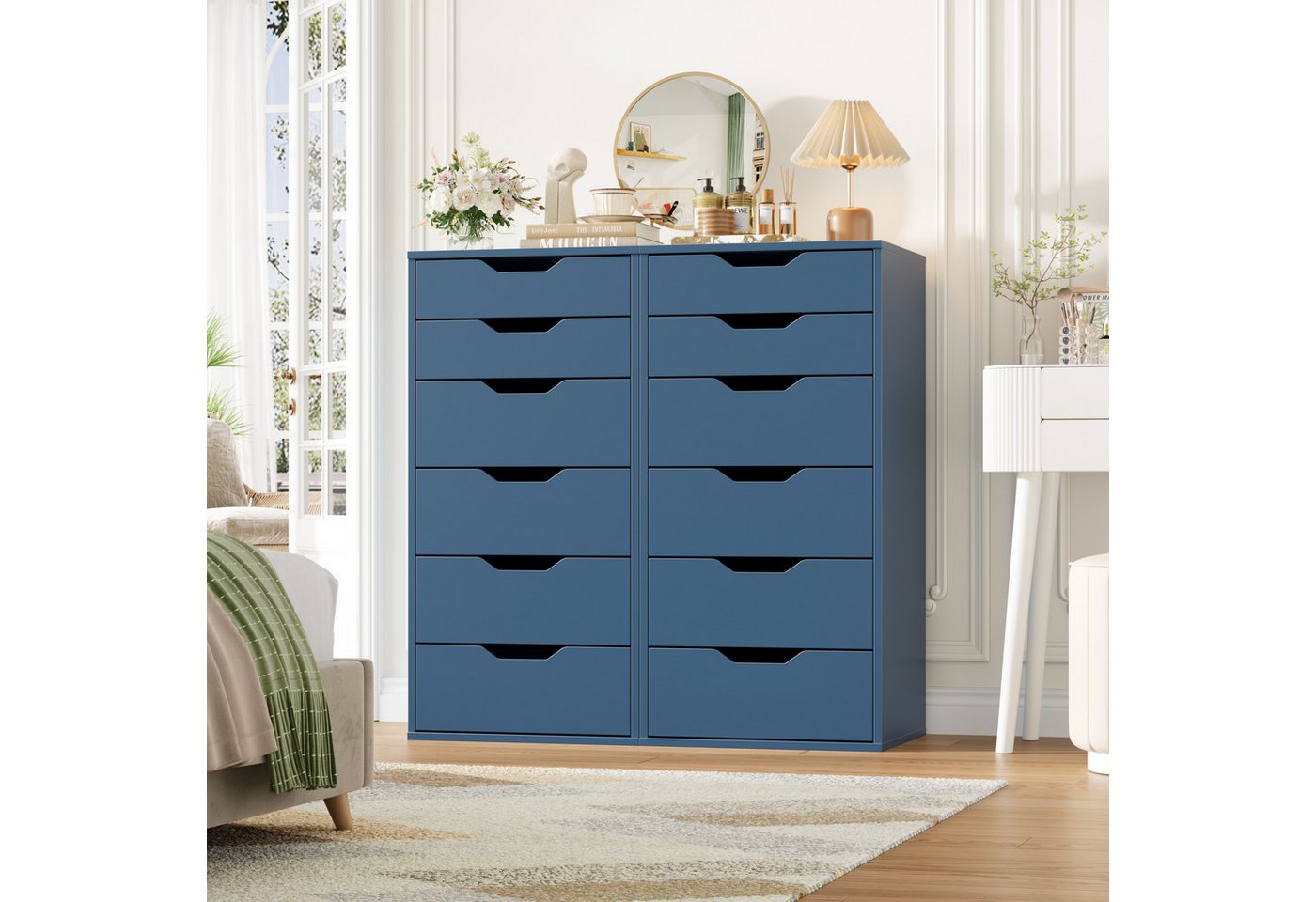 Homfa Kommode Schubladenschrank, Schubladenkommode, Aktenschrank, mit 6 Schubladen, 45x40x90,5 cm, Blau – Bild 3 von 5