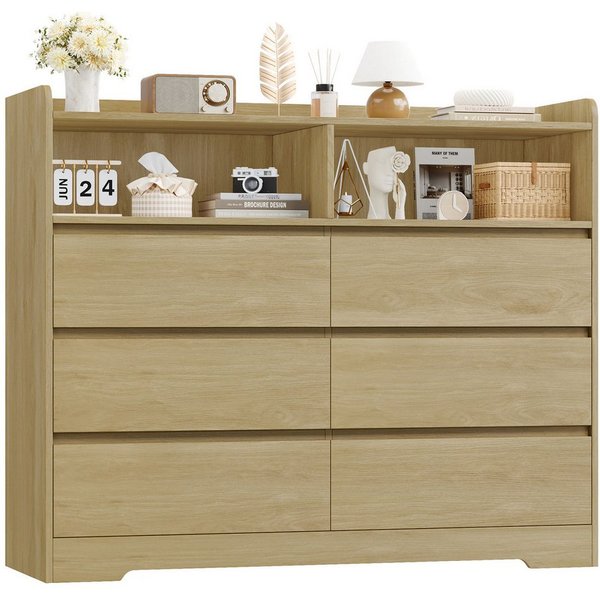 Homfa Kommode Sideboard Komodenschrank, mit 6 Schubladen und 2 offenen Fächern, Breite 120cm Höhe 100cm