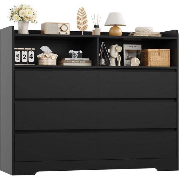Homfa Kommode Sideboard Komodenschrank, mit 6 Schubladen und 2 offenen Fächern, Breite 120cm Höhe 100cm