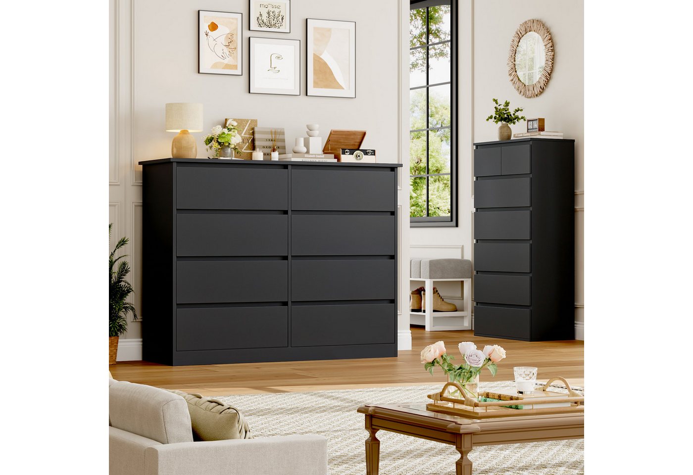 Homfa Kommode Sideboard Komodenschrank Schubladenkommode, mit 8 Schubladen, Breite 120cm Höhe 96cm – Bild 4 von 5