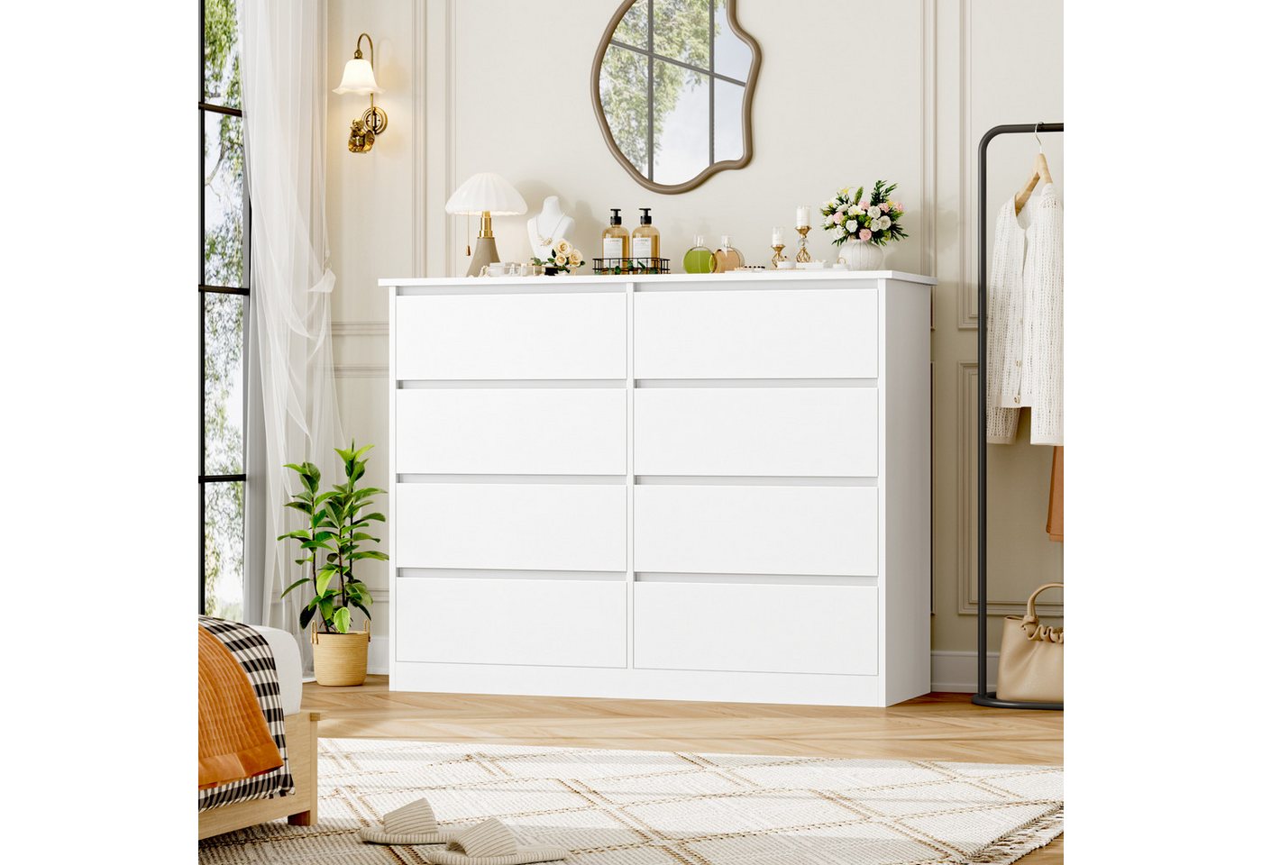 Homfa Kommode Sideboard Komodenschrank Schubladenkommode, mit 8 Schubladen, Breite 120cm Höhe 96cm – Bild 2 von 5