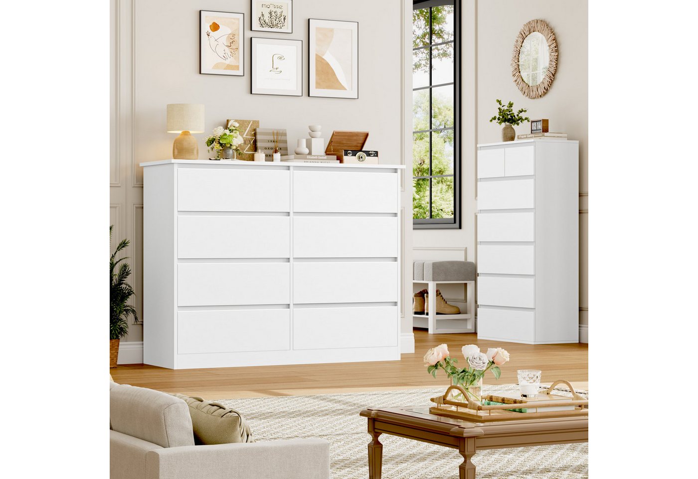 Homfa Kommode Sideboard Komodenschrank Schubladenkommode, mit 8 Schubladen, Breite 120cm Höhe 96cm – Bild 4 von 5