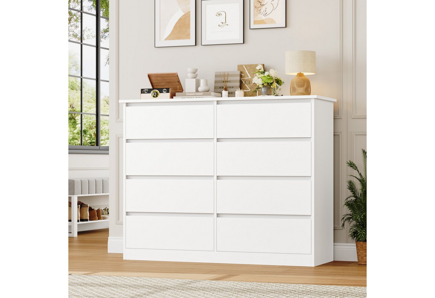 Homfa Kommode Sideboard Komodenschrank Schubladenkommode, mit 8 Schubladen, Breite 120cm Höhe 96cm – Bild 5 von 5