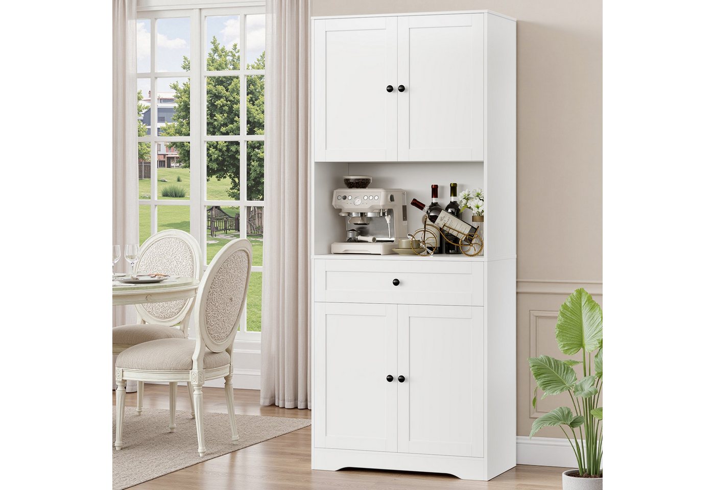 Homfa Küchenbuffet Küchenschrank Buffetschrank Vorratsschrank mit 4 Türen und Schublade, verstellbaren Einlegeböden, 75x40x180cm – Bild 3 von 5