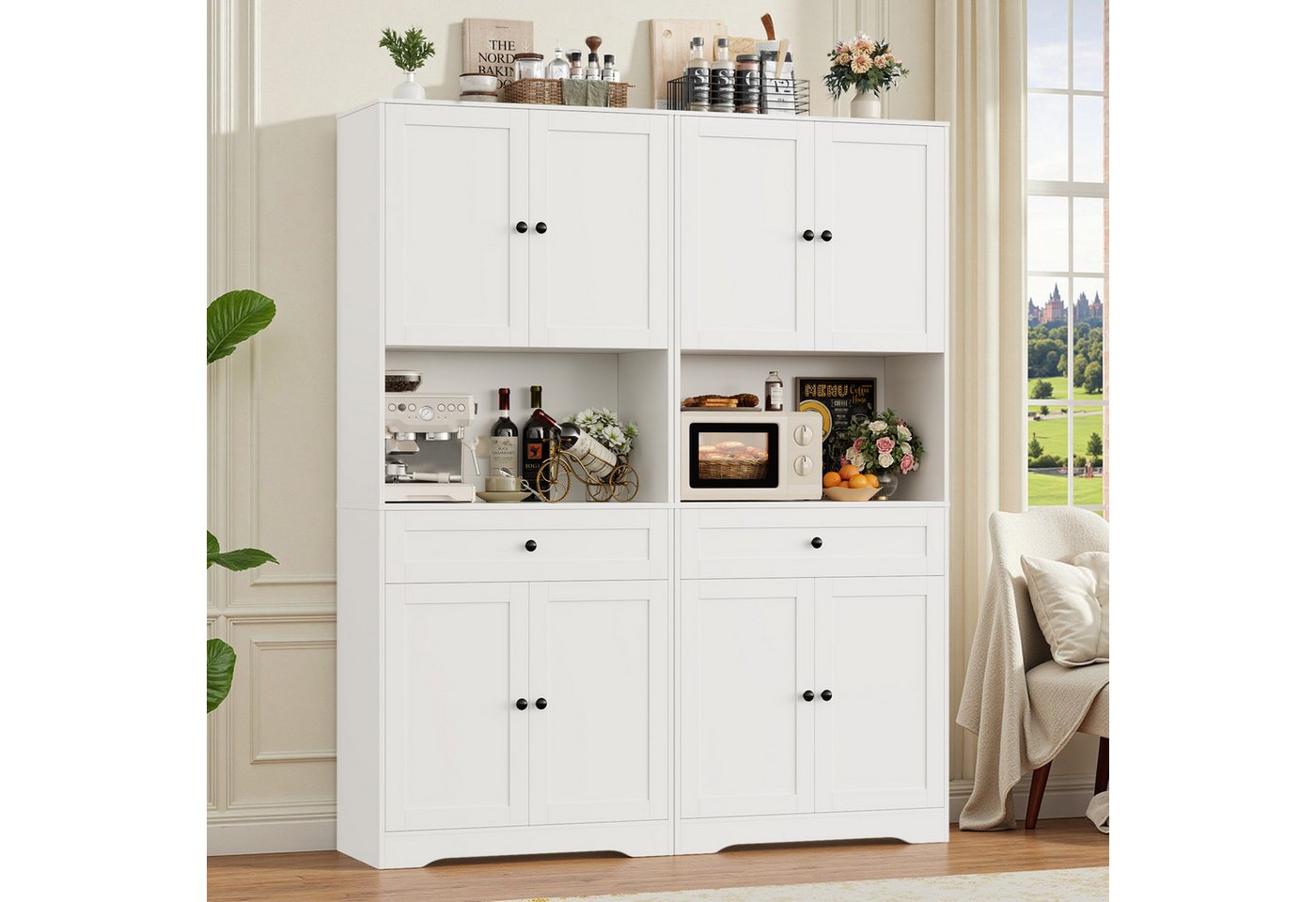 Homfa Küchenbuffet Küchenschrank Buffetschrank Vorratsschrank mit 4 Türen und Schublade, verstellbaren Einlegeböden, 75x40x180cm – Bild 4 von 5
