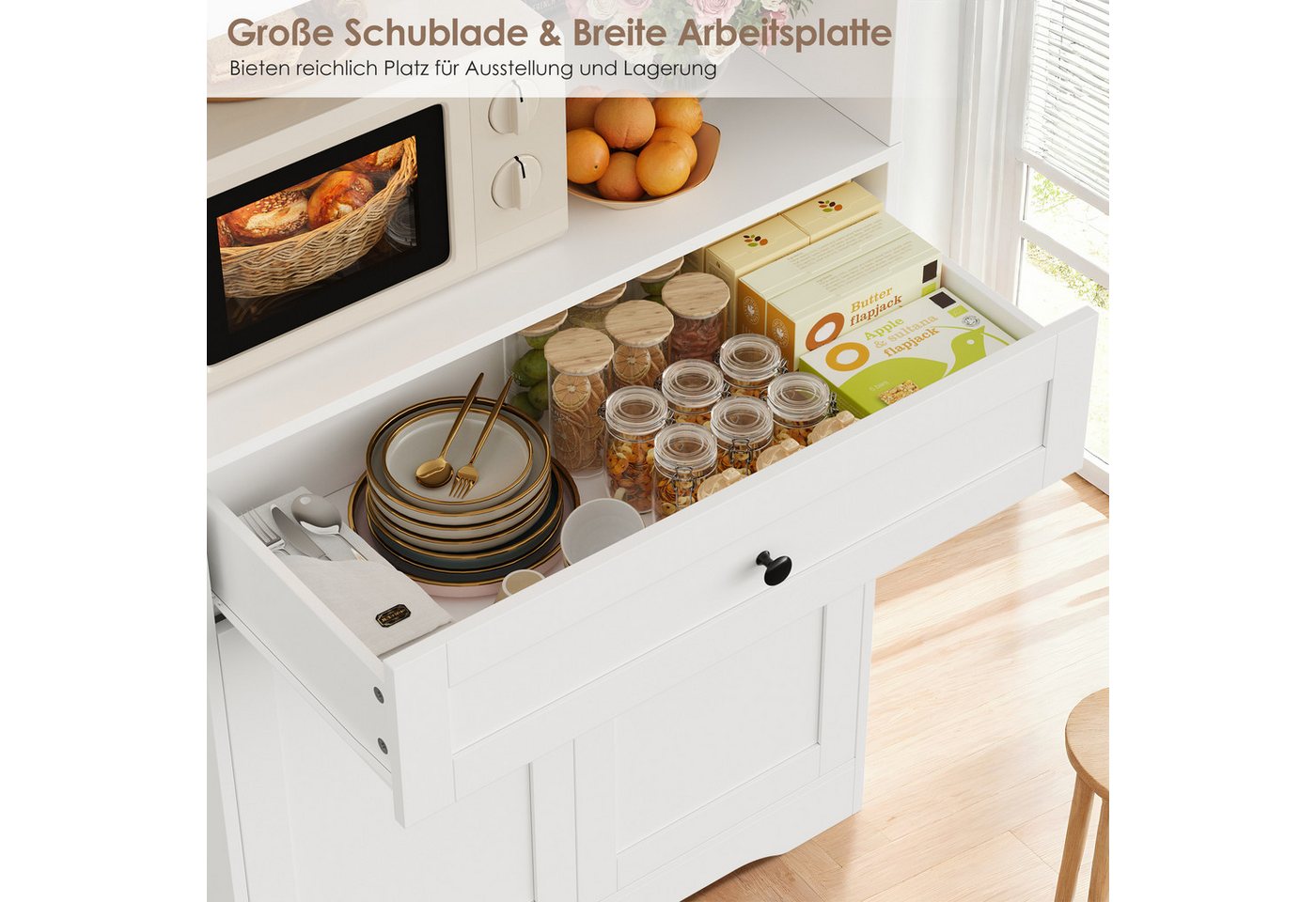 Homfa Küchenbuffet Küchenschrank Buffetschrank Vorratsschrank mit 4 Türen und Schublade, verstellbaren Einlegeböden, 75x40x180cm – Bild 5 von 5