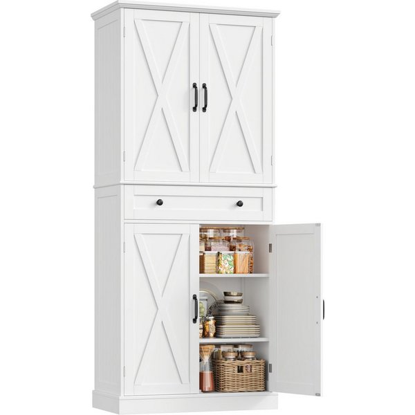 Homfa Küchenbuffet Küchenschrank mit 2 Schubladen Buffetschrank Vorratsschrank Mehrzweckschrank 181,5x40x76cm