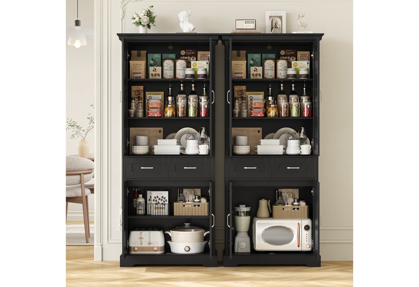 Homfa Küchenbuffet Küchenbuffet Küchenschrank mit 2 Schubladen Buffetschrank Vorratsschrank Mehrzweckschrank 180,5x80x39,5cm – Bild 2 von 5