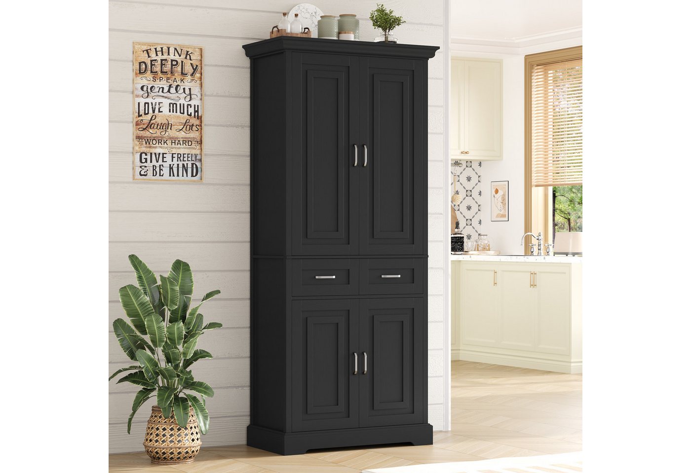 Homfa Küchenbuffet Küchenbuffet Küchenschrank mit 2 Schubladen Buffetschrank Vorratsschrank Mehrzweckschrank 180,5x80x39,5cm – Bild 3 von 5