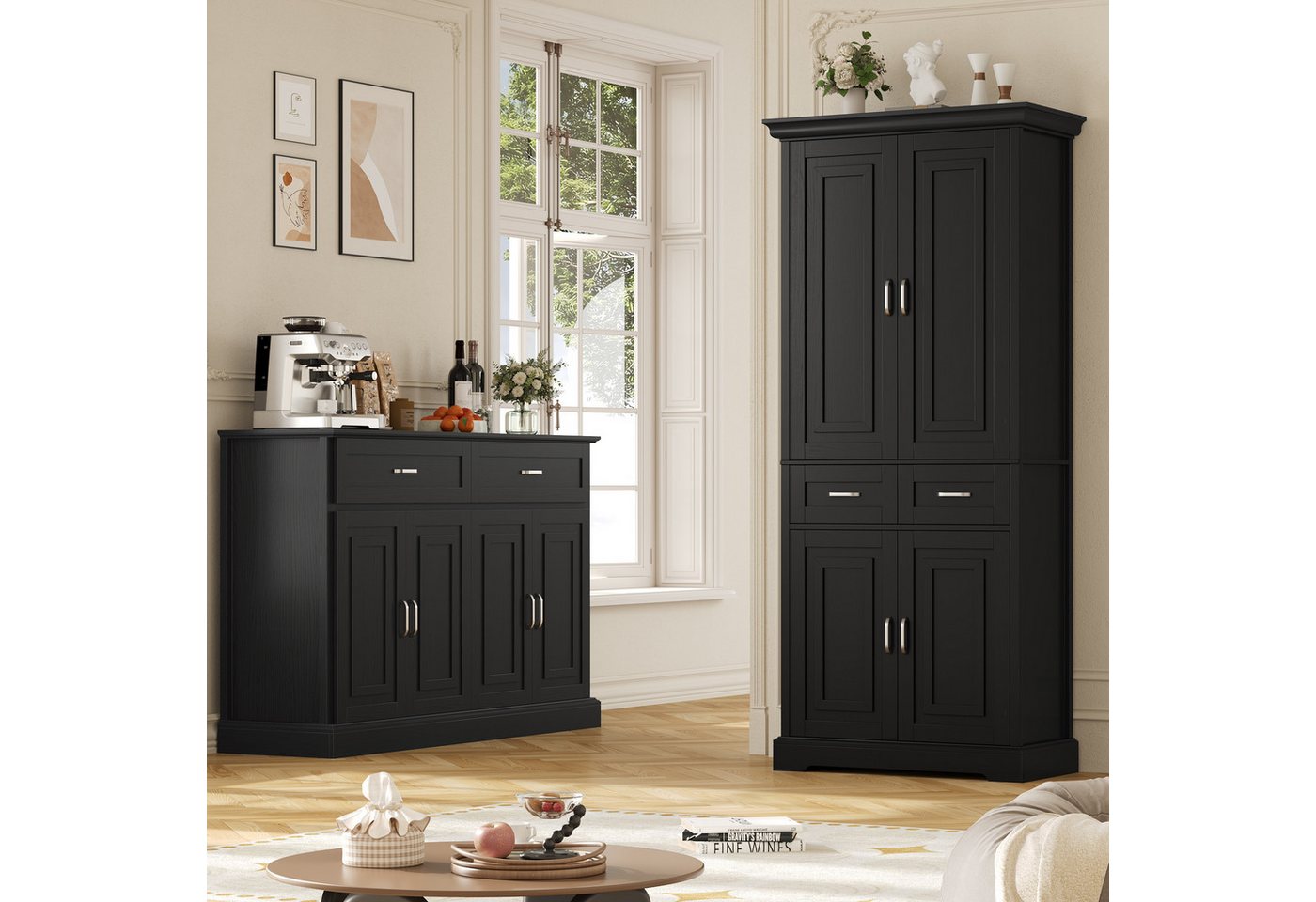 Homfa Küchenbuffet Küchenbuffet Küchenschrank mit 2 Schubladen Buffetschrank Vorratsschrank Mehrzweckschrank 180,5x80x39,5cm – Bild 5 von 5