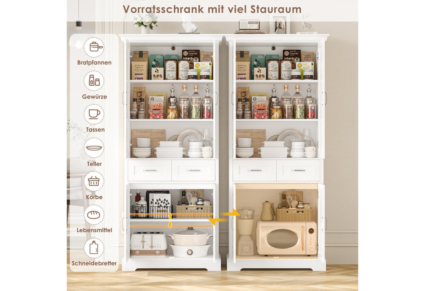 Homfa Küchenbuffet Küchenbuffet Küchenschrank mit 2 Schubladen Buffetschrank Vorratsschrank Mehrzweckschrank 180,5x80x39,5cm – Bild 2 von 5
