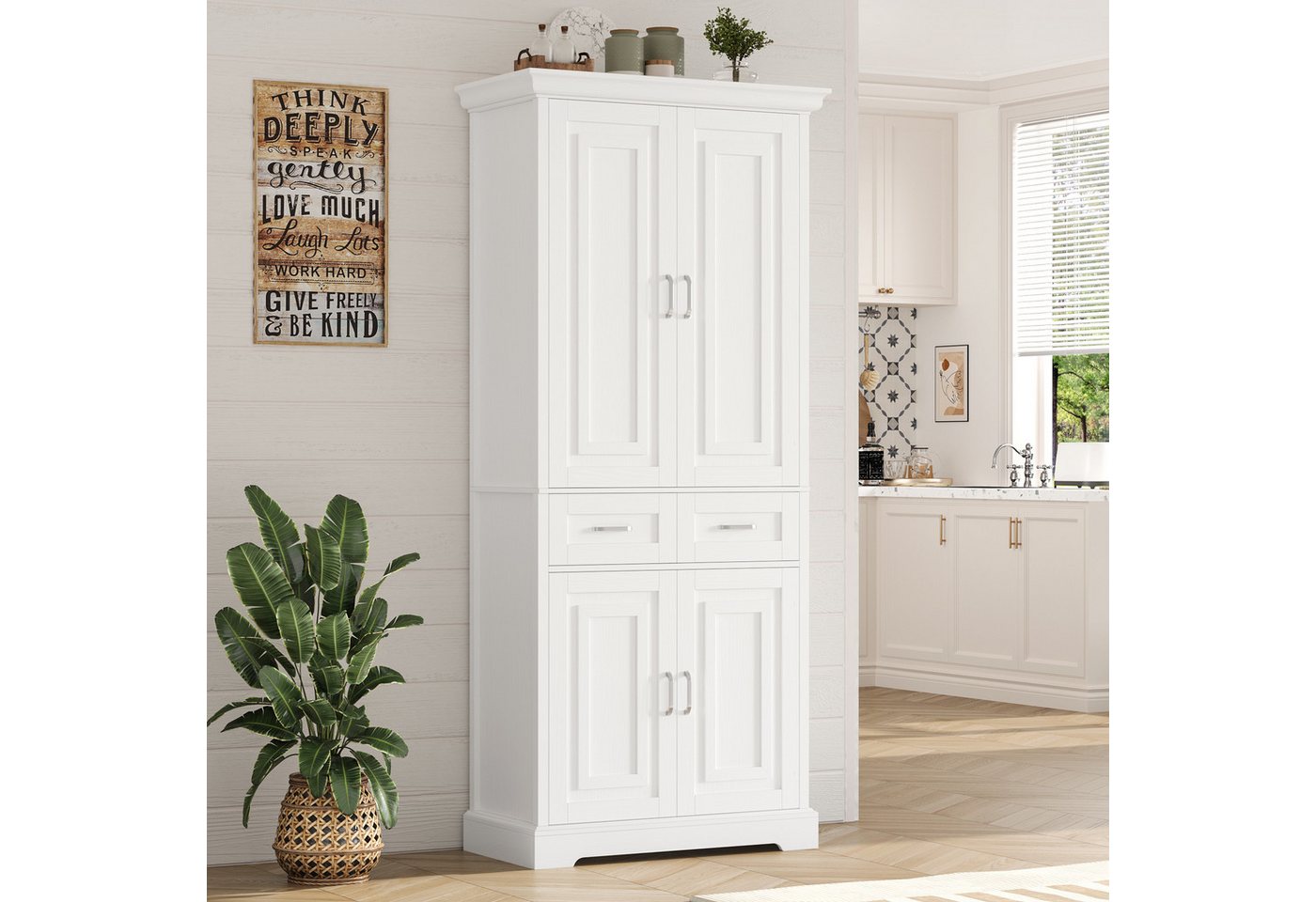 Homfa Küchenbuffet Küchenbuffet Küchenschrank mit 2 Schubladen Buffetschrank Vorratsschrank Mehrzweckschrank 180,5x80x39,5cm – Bild 4 von 5