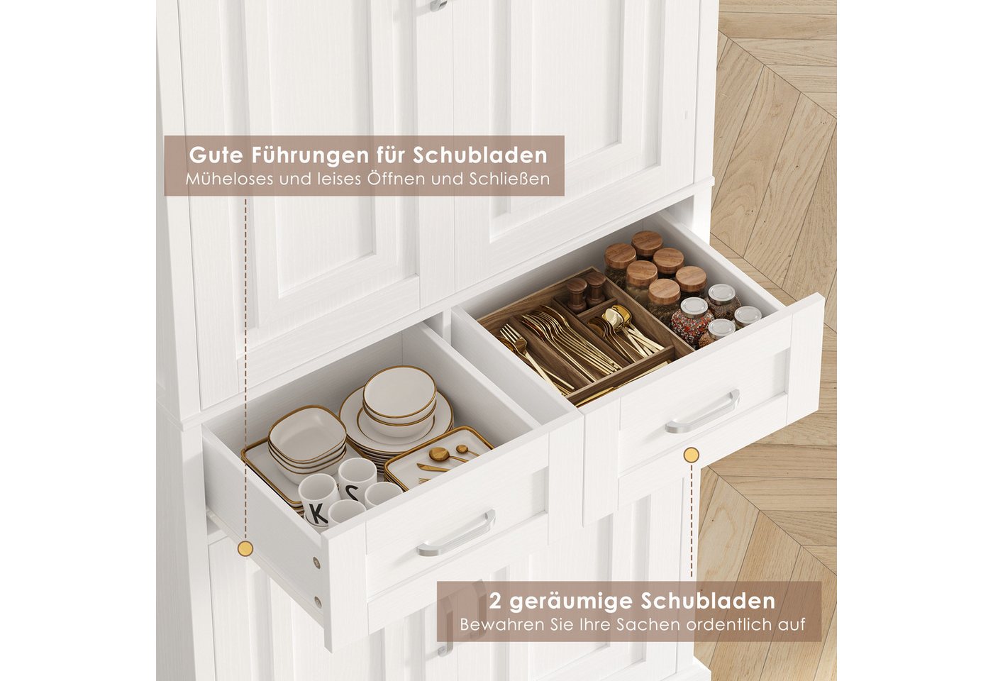 Homfa Küchenbuffet Küchenbuffet Küchenschrank mit 2 Schubladen Buffetschrank Vorratsschrank Mehrzweckschrank 180,5x80x39,5cm – Bild 5 von 5
