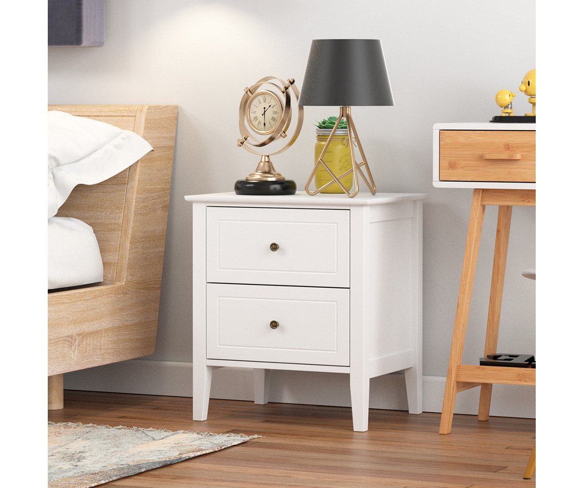 Homfa Nachttisch Nachtschrank, Nachtkommode mit 2 Schubladen, weiß, aus Holz – Bild 2 von 5