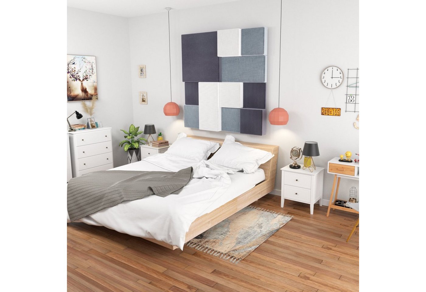 Homfa Nachttisch Nachtschrank, Nachtkommode mit 2 Schubladen, weiß, aus Holz – Bild 5 von 5