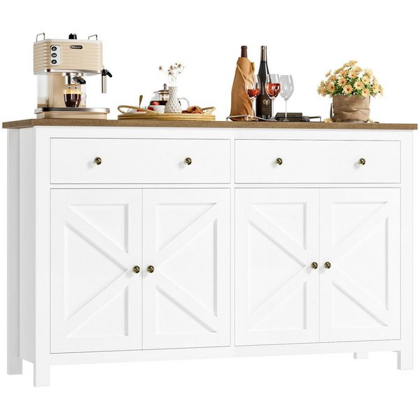 Homfa Sideboard Küchenschrank, mit 2 Schubladen 4 Türen, verstellbare Ablage, Breite 140 cm