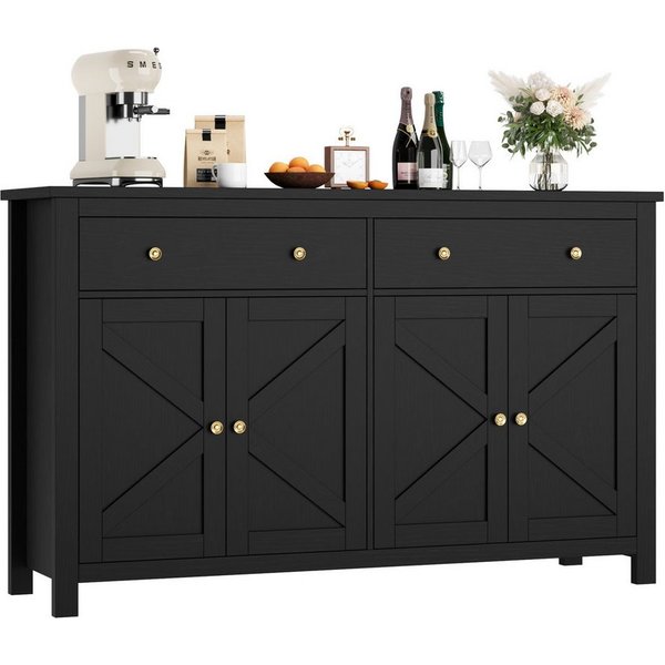 Homfa Sideboard Küchenschrank, mit 2 Schubladen 4 Türen, verstellbare Ablage, Breite 140 cm