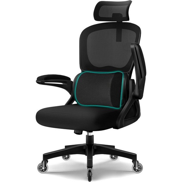 Homimaster Bürostuhl Bürostuhl, Schreibtischstuhl Ergonomisch mit Klappbaren Armlehnen (Bürostuhl mit Verstellbarer Kopfstütze, 90° Klappbare Armlehnen und Lend