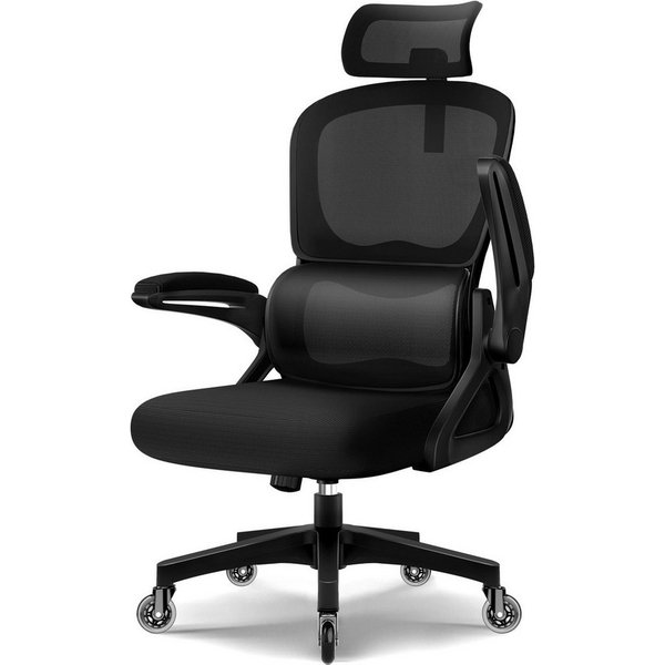 Homimaster Bürostuhl Bürostuhl, Schreibtischstuhl Ergonomisch mit Klappbaren Armlehnen (Bürostuhl mit Verstellbarer Kopfstütze, 90° Klappbare Armlehnen und Lend