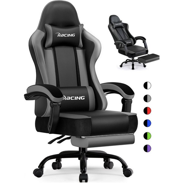 Homimaster Gaming-Stuhl Gaming Stuhl Ergonomischer Gaming Chair mit 170° Rückenlehne (Gaming Chair mit Fußstütze,Verstellbarem Lenden- & Kopfkissen), 10 cm höhe