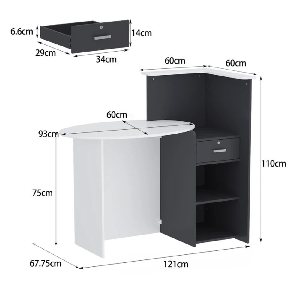 HOMSEE Empfangstheke mit Schublade & Ablagefächern, für Café, Büro & Salon, 121x60x110cm (1-St), Rezeptionstisch, Rezeptionstheke, Modern Dunkelgrau-Weiß – Bild 2 von 5