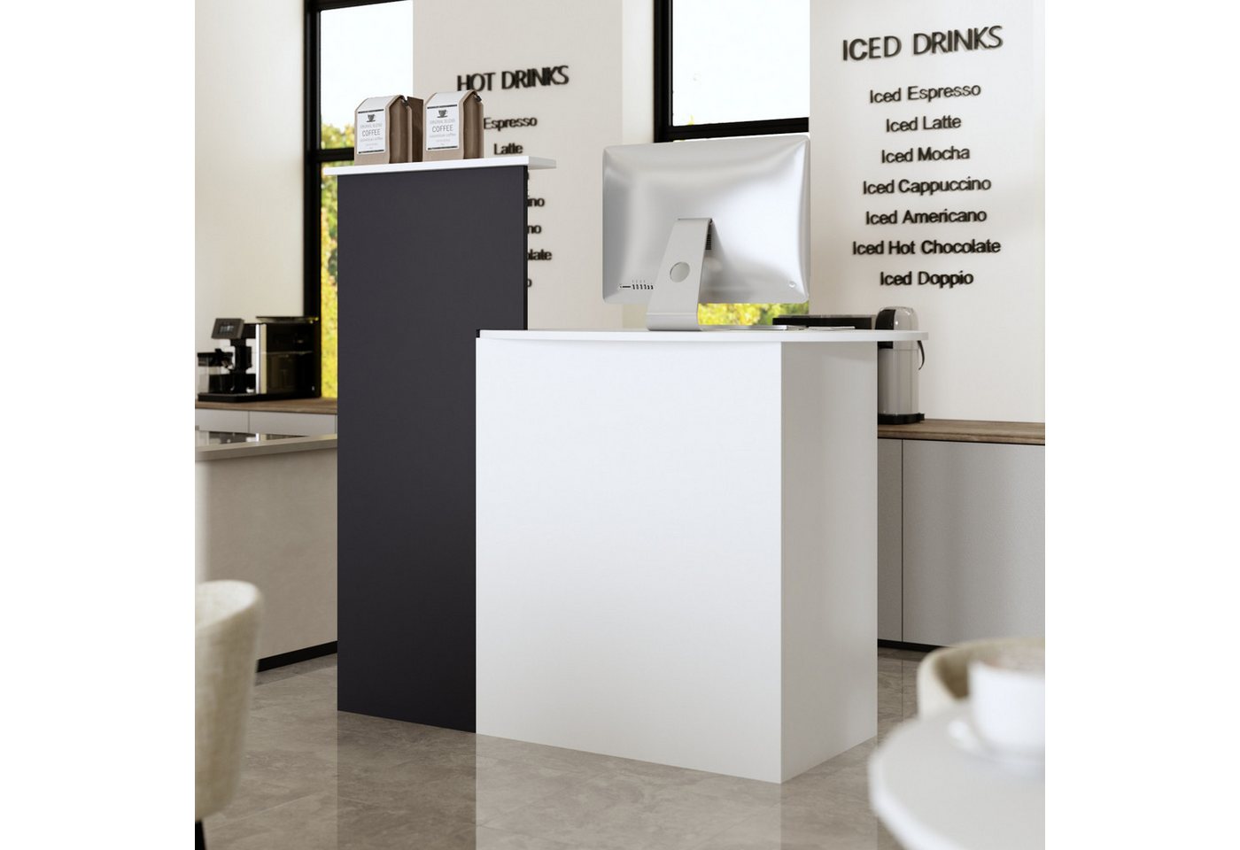 HOMSEE Empfangstheke mit Schublade & Ablagefächern, für Café, Büro & Salon, 121x60x110cm (1-St), Rezeptionstisch, Rezeptionstheke, Modern Dunkelgrau-Weiß – Bild 5 von 5