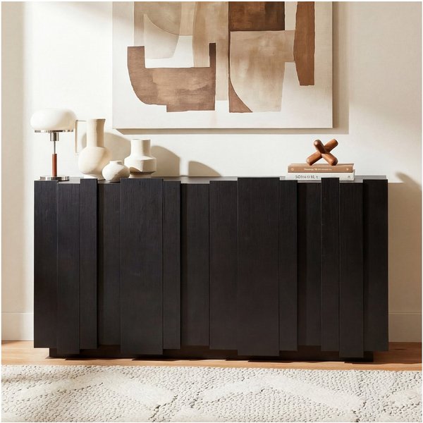 HOMSEE Sideboard 50 cm 4 Türen mit 3D Front modernes Design Stauraum, mit eleganter Struktur für Wohnzimmer & Essbereich