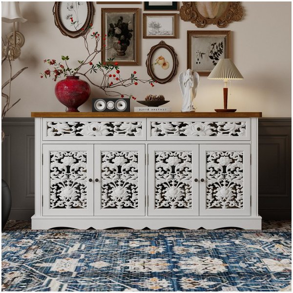 HOMSEE Sideboard Kommode Rokoko mit 2 Schubladen & 4 Türen verstellbar (1 St), Edler Rokoko-Stil mit viel Stauraum & verstellbaren Böden