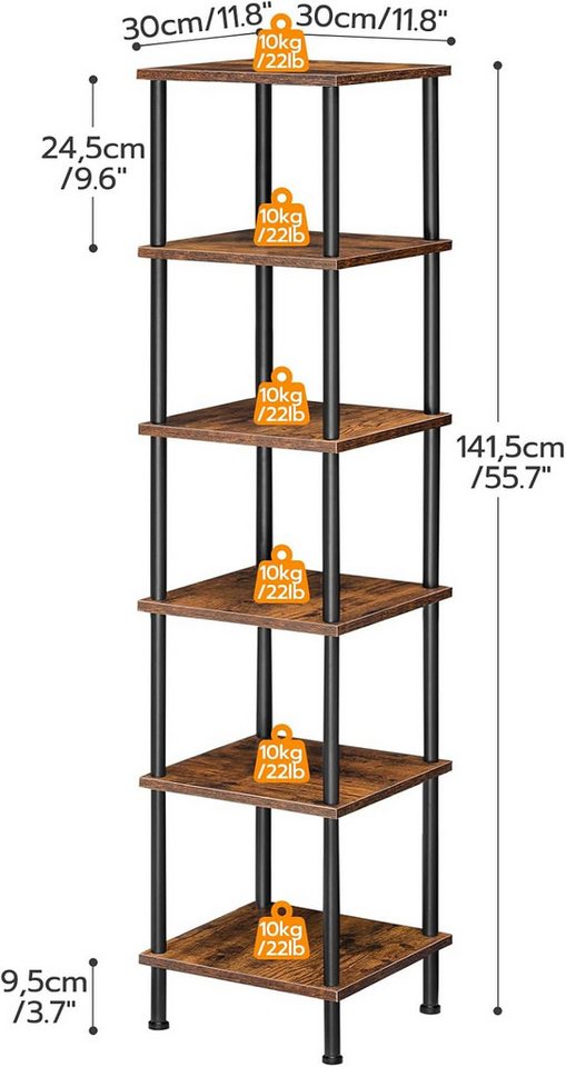 Hoobro Bücherregal Bücherregal mit 6 Ebenen, schmales Eckregal, Standregal Industrial – Bild 3 von 5