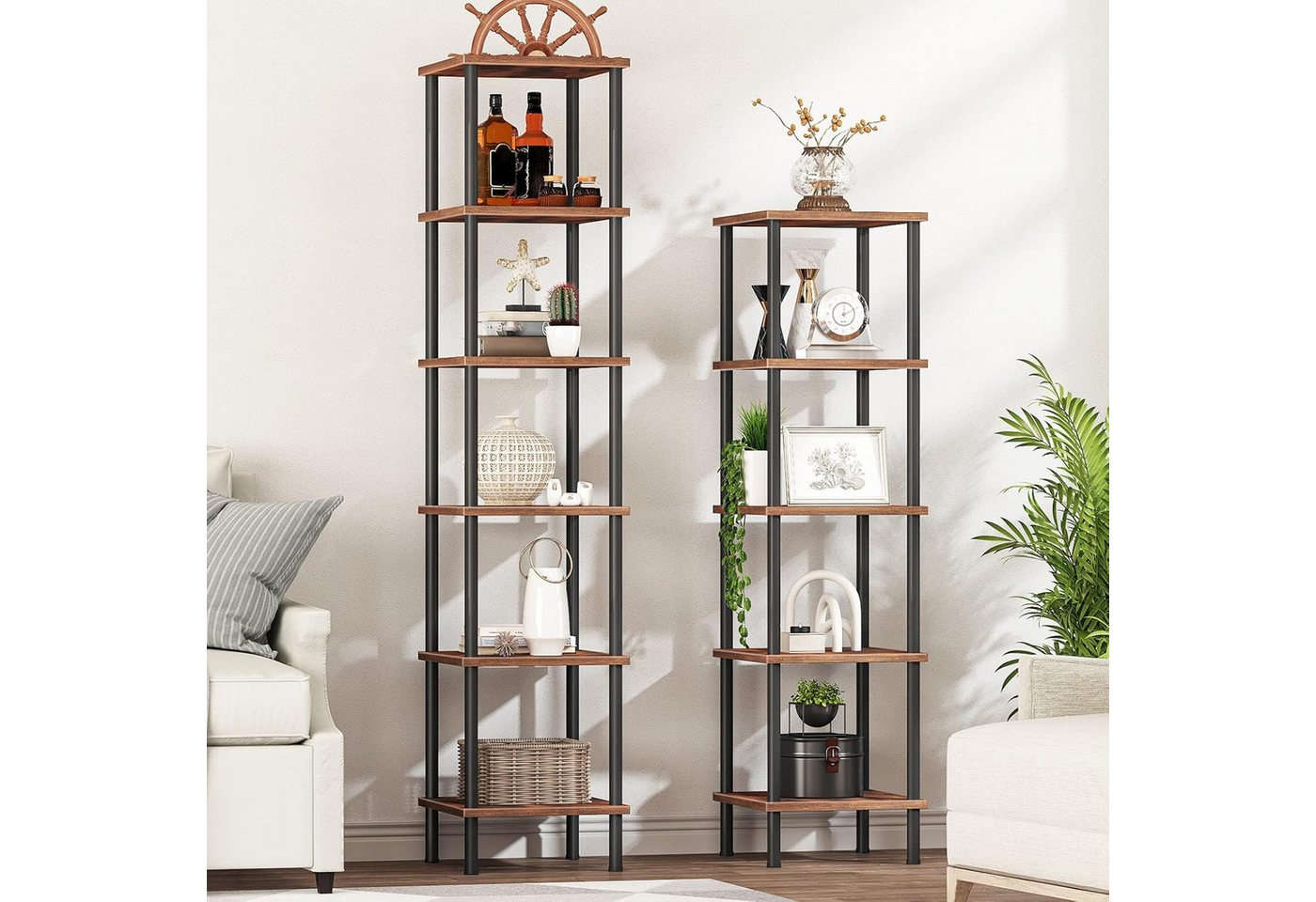 Hoobro Bücherregal Bücherregal mit 6 Ebenen, schmales Eckregal, Standregal Industrial – Bild 5 von 5