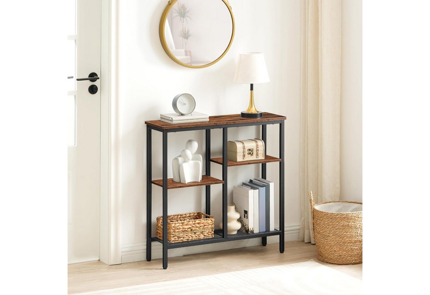 Hoobro Konsolentisch Schmaler Konsolentisch, 75 cm Beistelltisch, Flurtisch, schmale Bauweise, treppenförmige Ablagen, platzsparendes Design – Bild 3 von 5