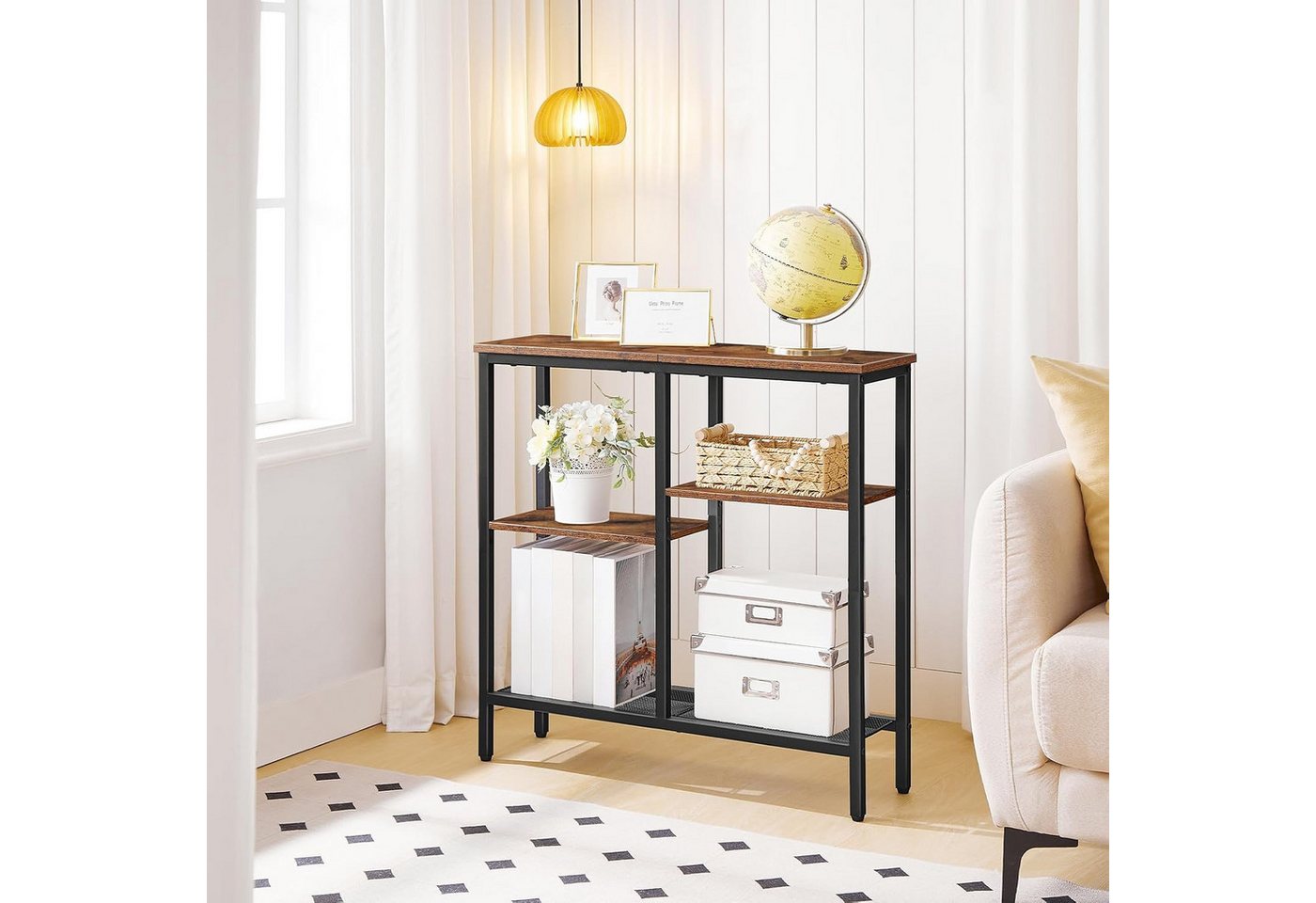 Hoobro Konsolentisch Schmaler Konsolentisch, 75 cm Beistelltisch, Flurtisch, schmale Bauweise, treppenförmige Ablagen, platzsparendes Design – Bild 4 von 5
