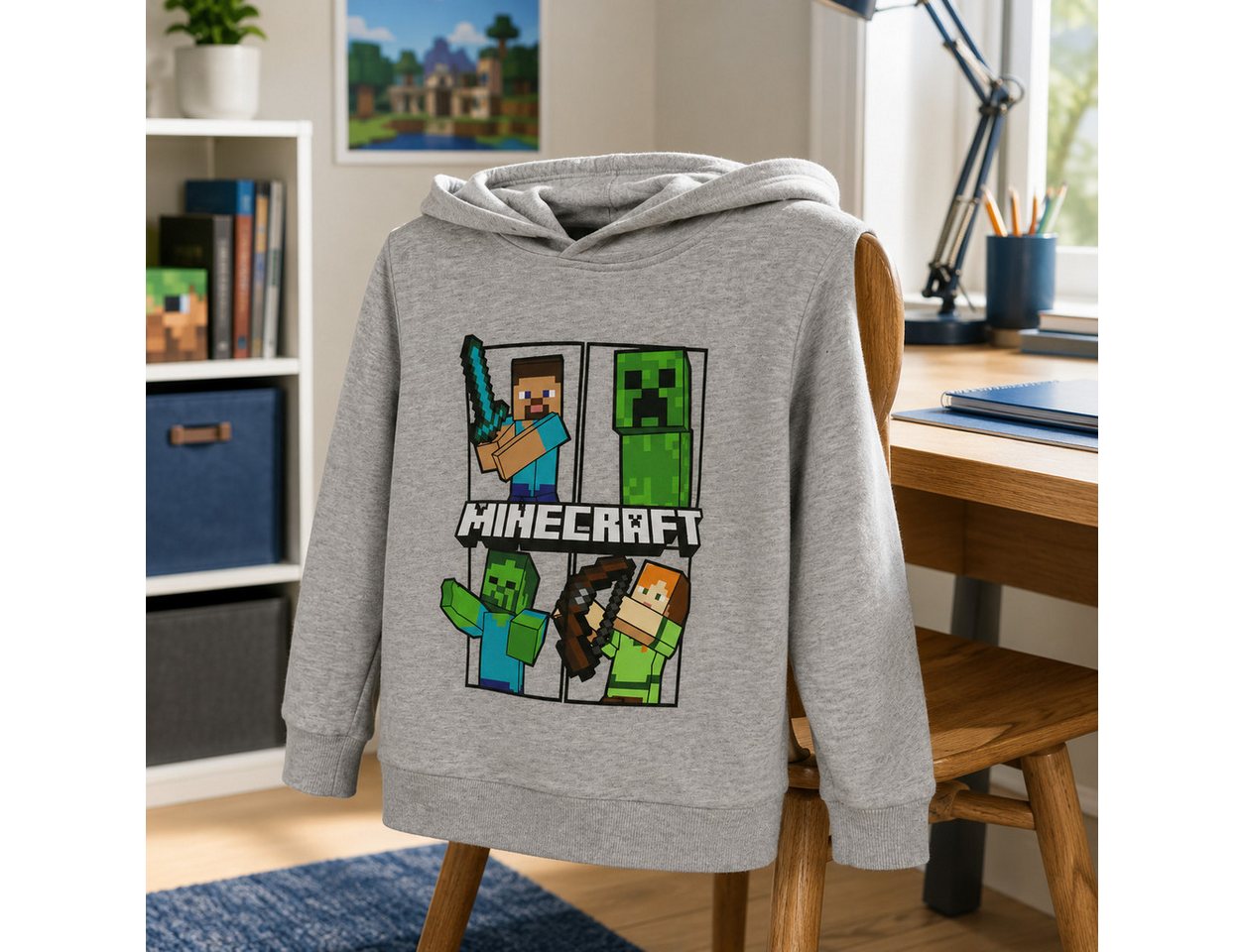 Minecraft Hoodie Minecraft Creeper Jungen Kinder Kapuzenpulli Pulli Hoodie Gr. 116 bis 152 – Bild 5 von 5