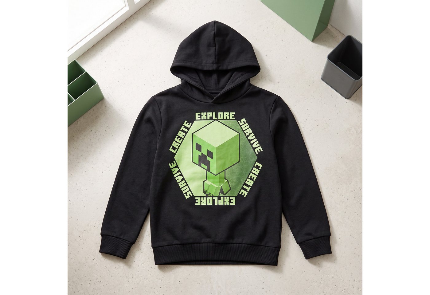 Minecraft Hoodie Minecraft Creeper Jungen Kinder Kapuzenpulli Pulli Hoodie Gr. 116 bis 152 – Bild 4 von 5