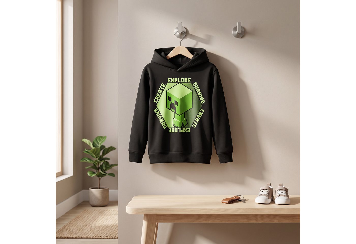 Minecraft Hoodie Minecraft Creeper Jungen Kinder Kapuzenpulli Pulli Hoodie Gr. 116 bis 152 – Bild 5 von 5