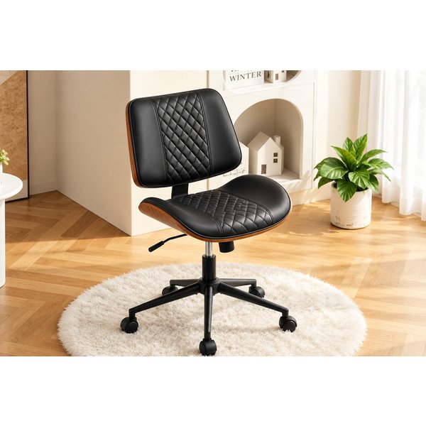Hoolamyie Schreibtischstuhl, Bürostuhl, PU-Kunstleder mit Holzoptik, 360° drehbar (Drehstuhl im Retro‑Design, höhenverstellbar, verstellbare Rückenlehne, Bürost