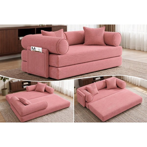 Hoolamyie Sofa 6-in-1 Cord Schlafsofa mit Schlaffunktion, 200 cm breit, 2-Sitzer, Modulares Sofa, ohne Montage, komprimiert verpackt, bis 200 kg