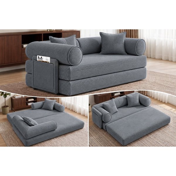 Hoolamyie Sofa 6-in-1 Cord Schlafsofa mit Schlaffunktion, 200 cm breit, 2-Sitzer, Modulares Sofa, ohne Montage, komprimiert verpackt, bis 200 kg