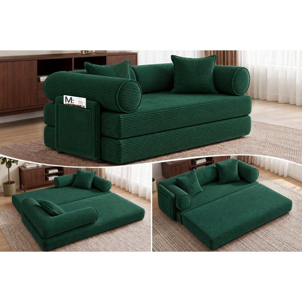 Hoolamyie Sofa 6-in-1 Cord Schlafsofa mit Schlaffunktion, 200 cm breit, 2-Sitzer, Modulares Sofa, ohne Montage, komprimiert verpackt, bis 200 kg