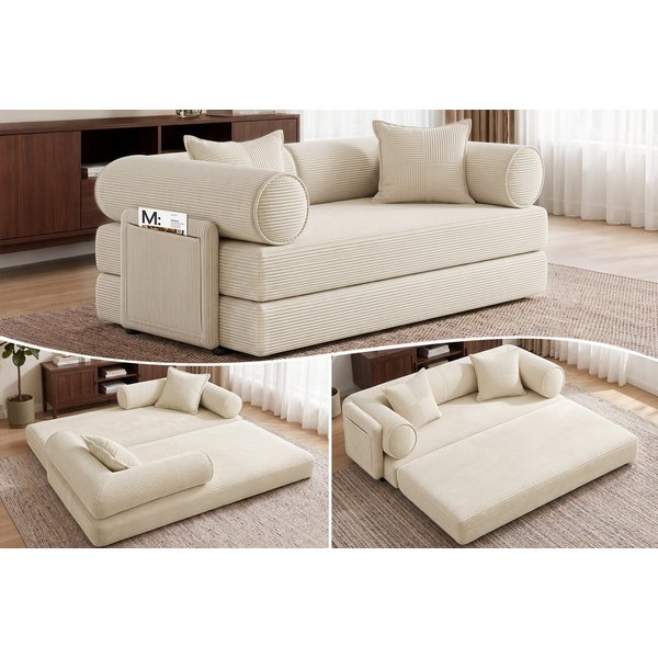 Hoolamyie Sofa 6-in-1 Cord Schlafsofa mit Schlaffunktion, 200 cm breit, 2-Sitzer, Modulares Sofa, ohne Montage, komprimiert verpackt, bis 200 kg