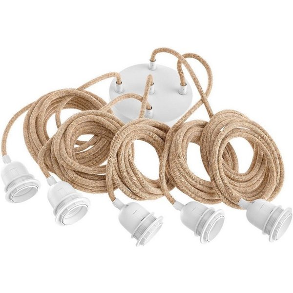 Hoopzi Deckenleuchte Hang Pendelleuchte 3,5m Textilkabel 5 X E27 Fassung, ohne Leuchtmittel, Retro Vintage Industriell