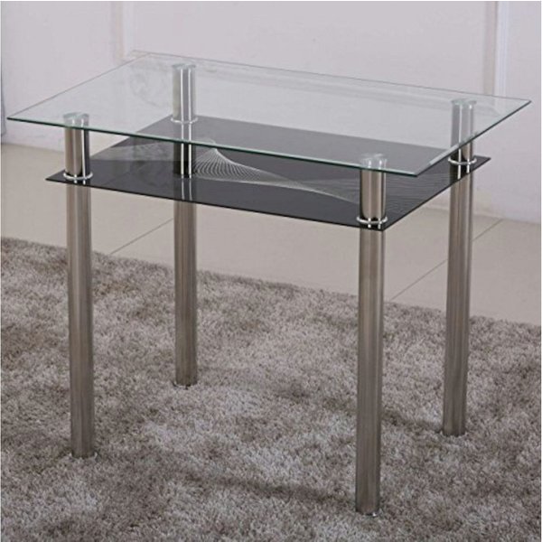 HOOZ Esstisch aus Glas mit 6 mm Sicherheitsglas & Facettenschliff 90 x 60 x 75cm (Glastisch, 1-St., zusätzlicher Stauraum), schwarze Ablagefläche